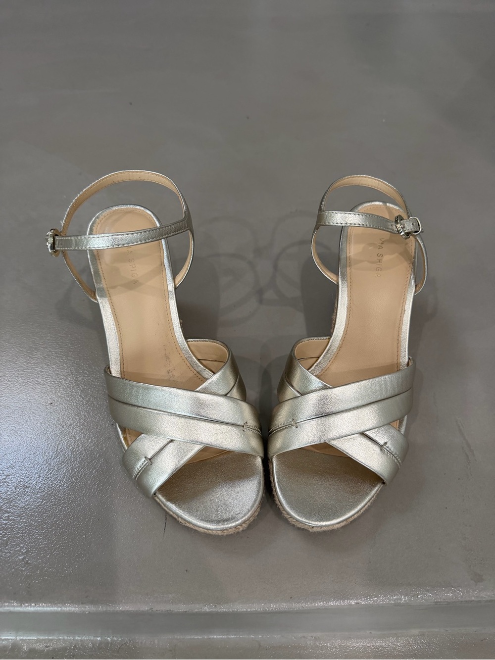 Via Spiga Metallic Silver Crisscross Ankle-Strap Sandals
